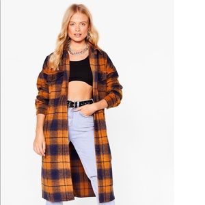 Nasty Gal Longline plaid duster jacket in Small. Orange and navy. Size small